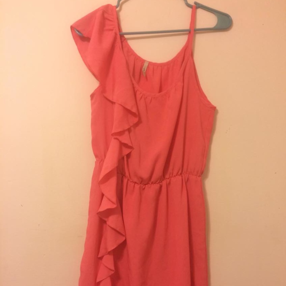Pink Ruffle Shoulder Dress